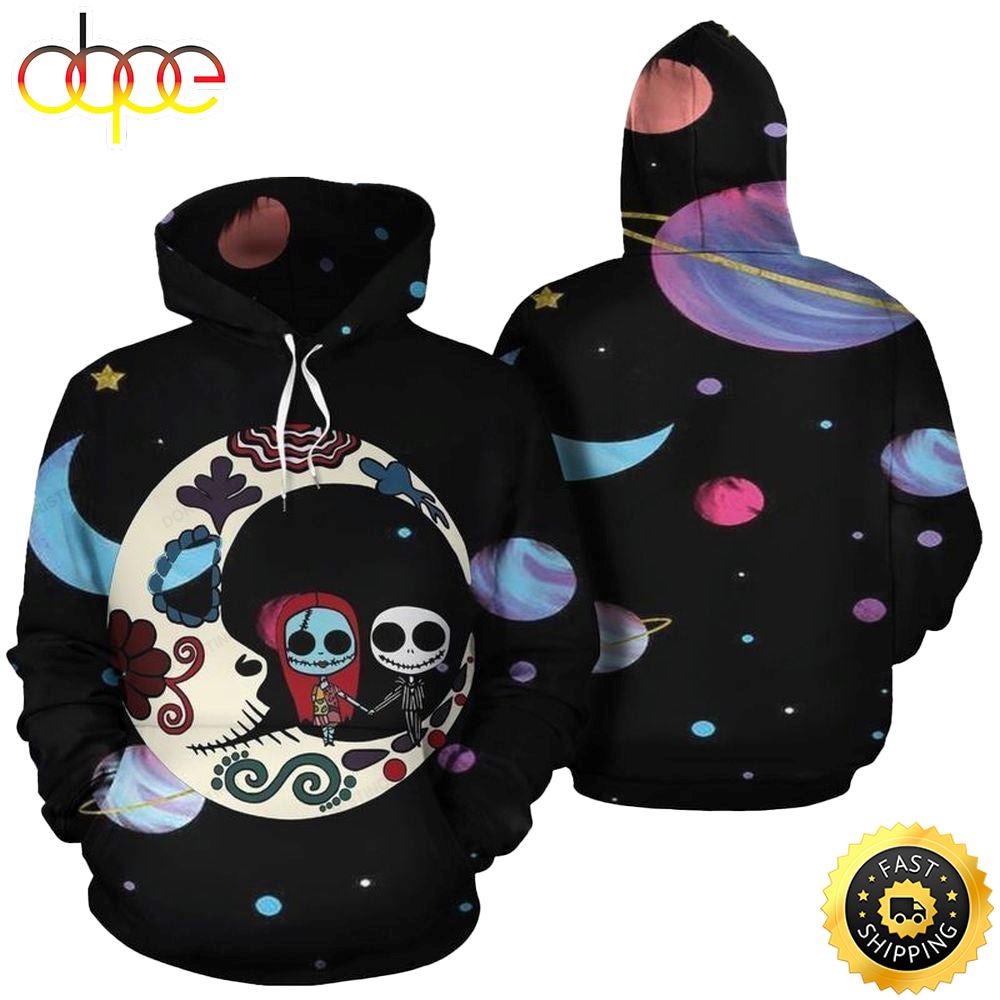 Jack Skellington And Sally On The Moon Hoodie 3D All Over Print Pujuwb