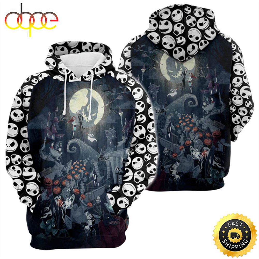 Jack Skellington And Sally Spooky Night Hoodie 3D All Over Print Vtmmlb
