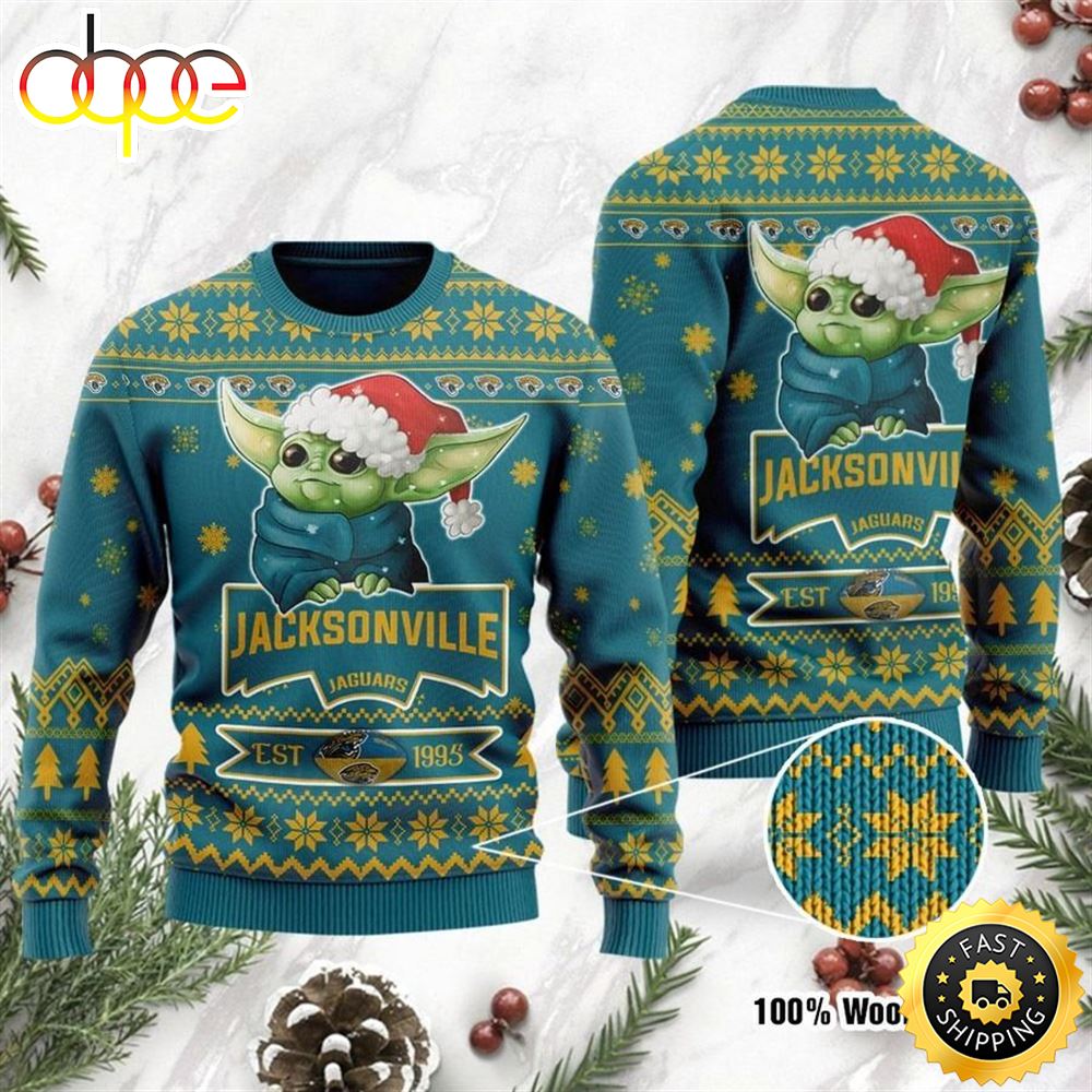 Jacksonville Jaguars Cute Baby Yoda Grogu Holiday Party Ugly Christmas Sweater