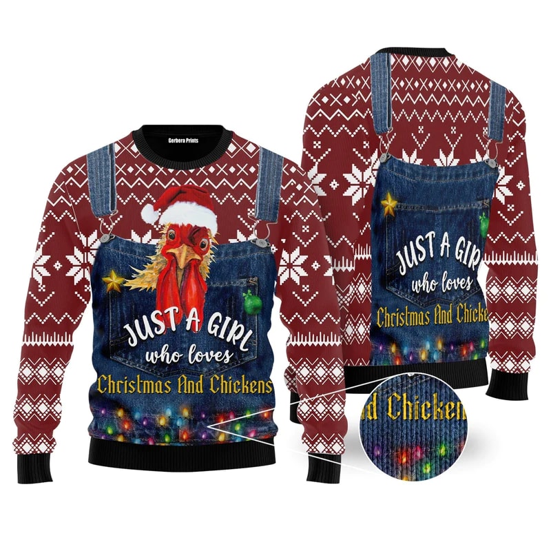 Just A Girl Who Loves Christmas And Chickens Ugly Christmas Sweater For Men Women Dhqkjq