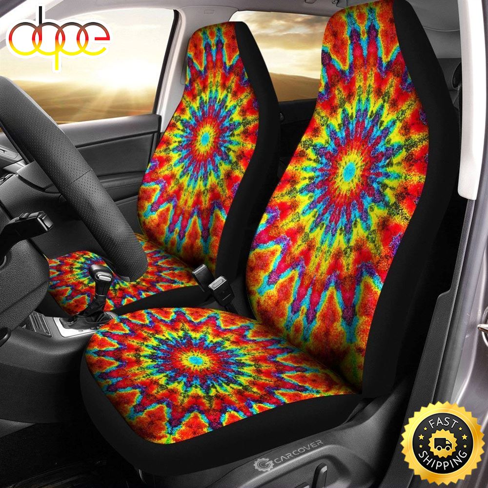Kaleidoscope Tie Dye Car Seat Covers Custom Hippie Car Accessories Cvysvf