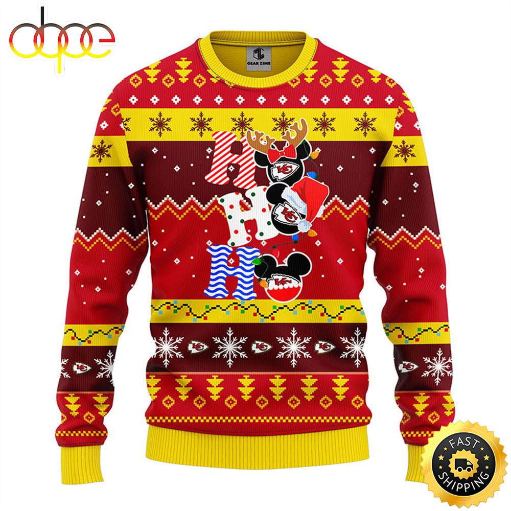 Kansas City Chiefs HoHoHo Mickey Christmas Ugly Sweater 1 T7qqri