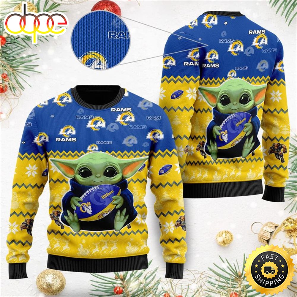 Los Angeles Rams Baby Yoda Shirt For American Football Fans Ugly Christmas Sweater 