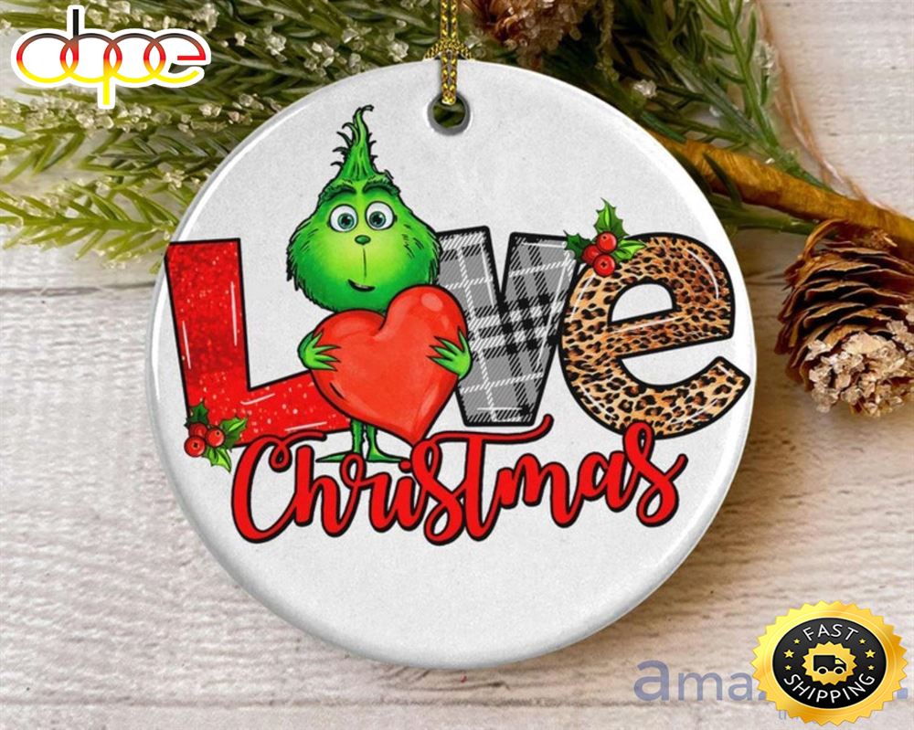 Love Christmas Cute Grinch With Heart Ornament Grinch Christmas Ornament Snslaz