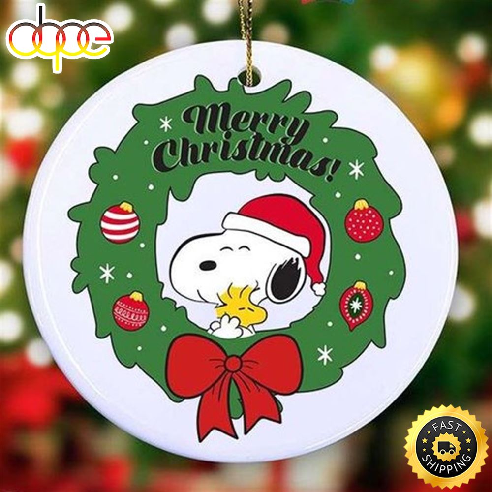 Merry Snoopy Christmas Wreath Ornament Snoopy Christmas Snoopy And Woodstock Christmas Decorations For Outdoors Wqx3um