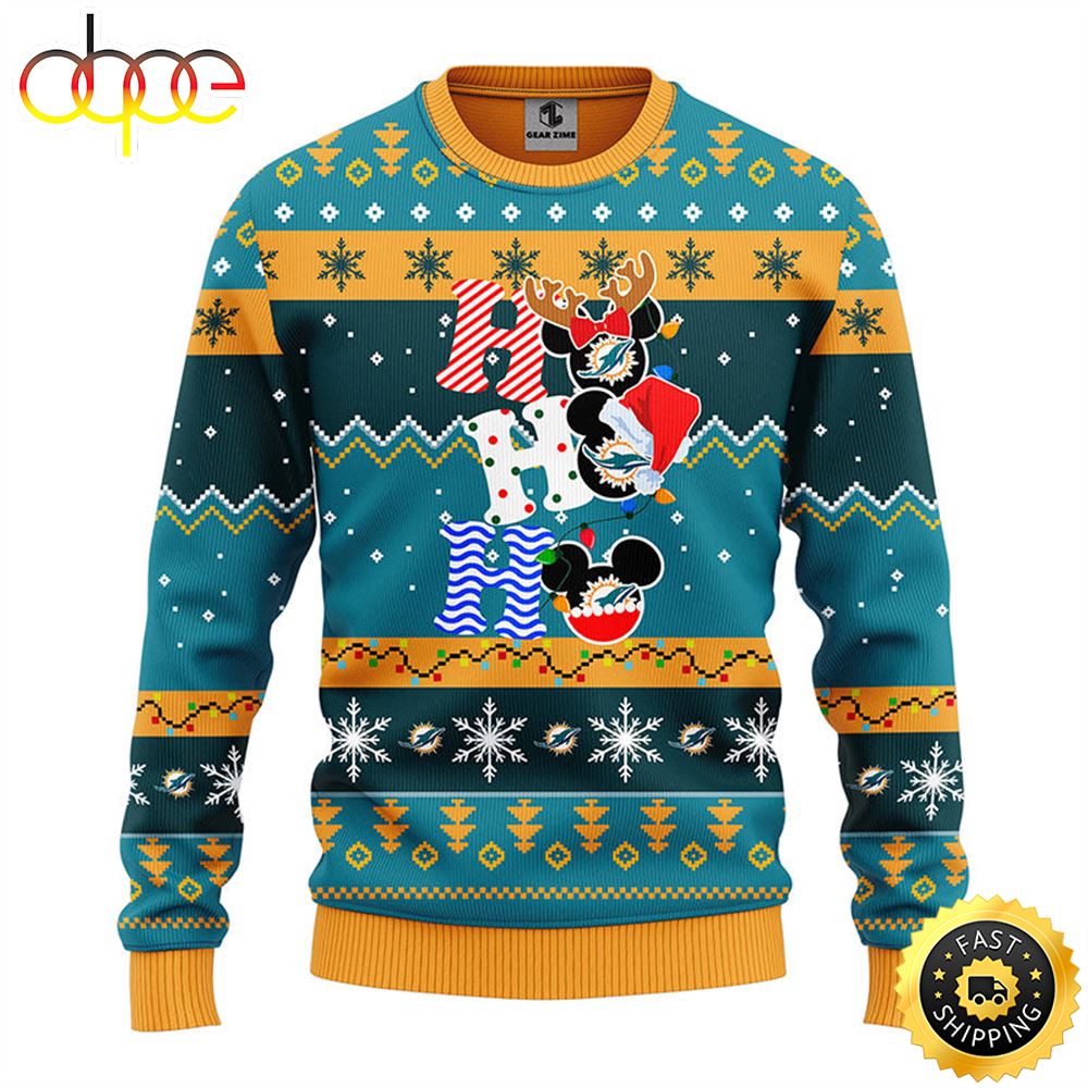 Miami Dolphins HoHoHo Mickey Christmas Ugly Sweater 1 Hzuh7j