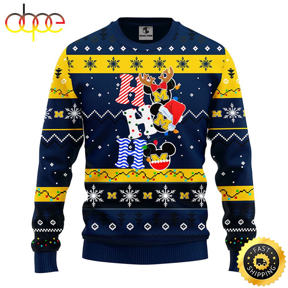 Michigan Wolverines Hohoho Mickey Christmas Ugly Sweater 1 Twohdv