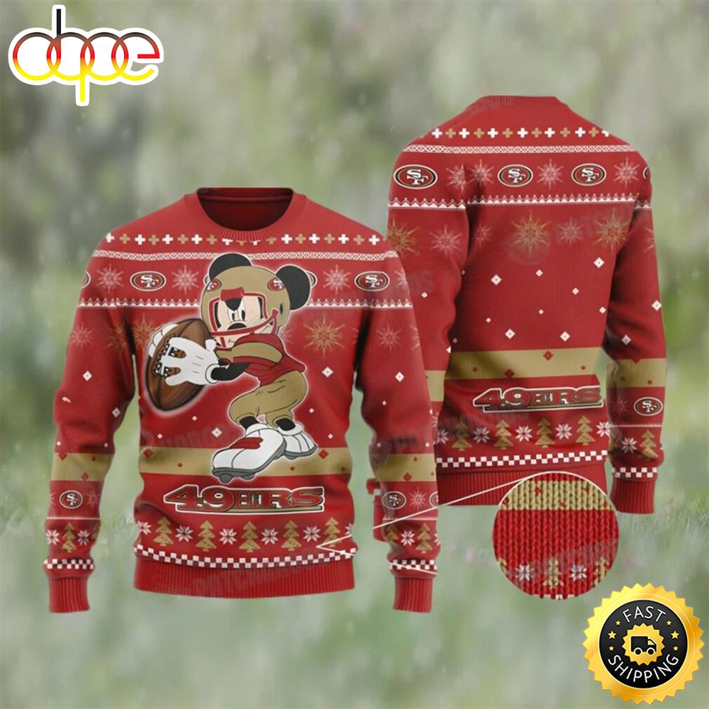 Mickey Mouse San Francisco NFL Football Ugly Christmas Sweater Rpriqv
