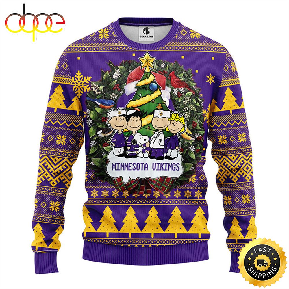 Minnesota Vikings Snoopy Dog 3D Christmas Ugly Sweater 1 J4ints