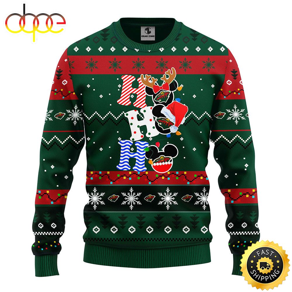 Minnesota Wild Hohoho Mickey Christmas Ugly Sweater 1 Qzk7yj