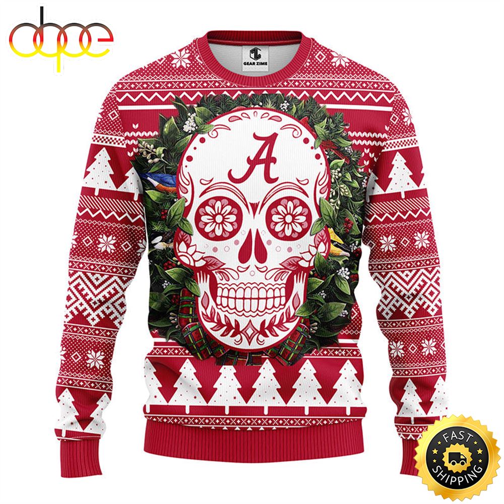 NFL Alabama Crimson Tide Skull Flower Ugly Christmas Ugly Sweater Mj4zdk