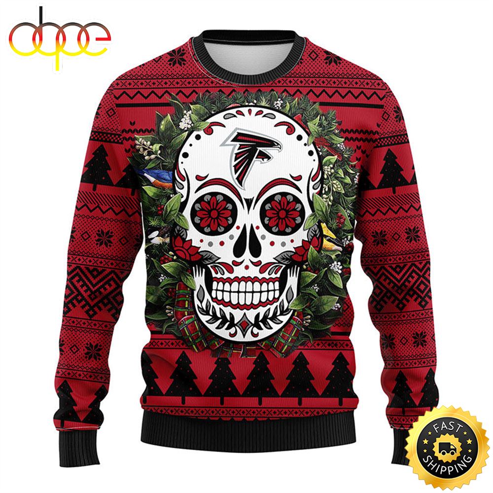 NFL Atlanta Falcons Skull Flower Ugly Christmas Ugly Sweater Ghdc2o