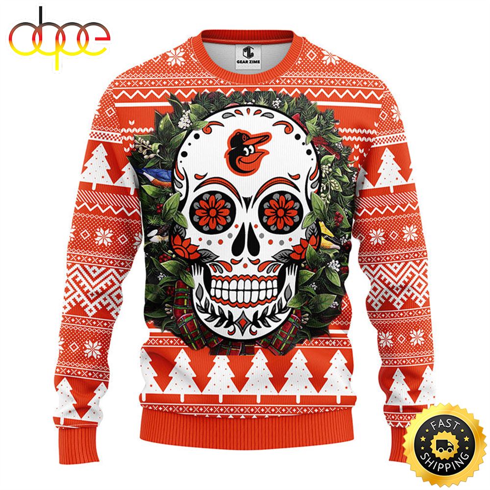 NFL Baltimore Orioles Skull Flower Ugly Christmas Ugly Sweater Dwuylr