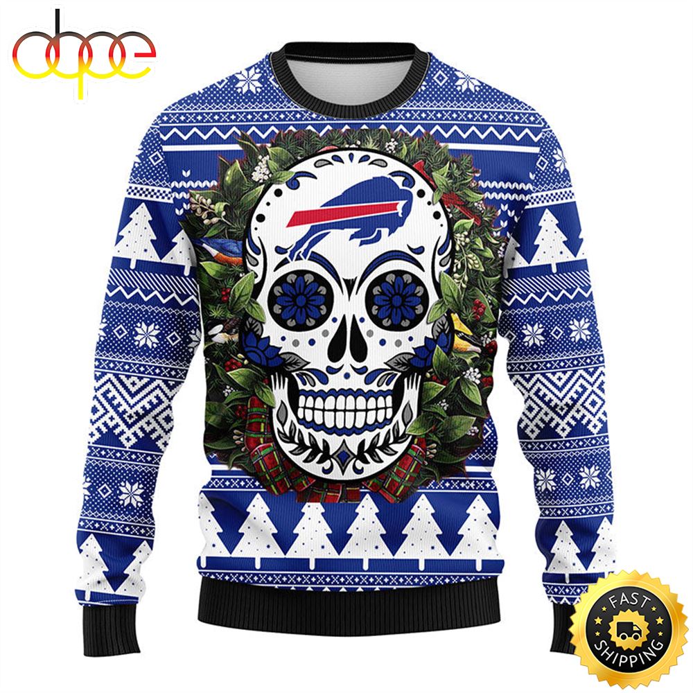 NFL Buffalo Bills Skull Flower Ugly Christmas Ugly Sweater Pel4qt