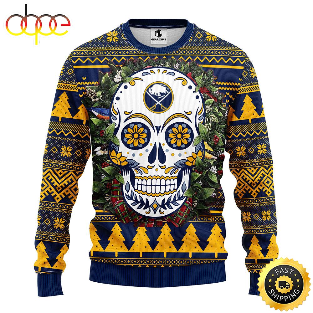 NFL Buffalo Sabres Skull Flower Ugly Christmas Ugly Sweater X53is5