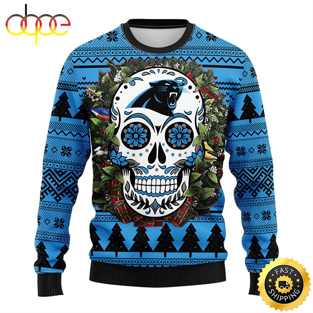 NFL Carolina Panthers Skull Flower Ugly Christmas Ugly Sweater Gthauj