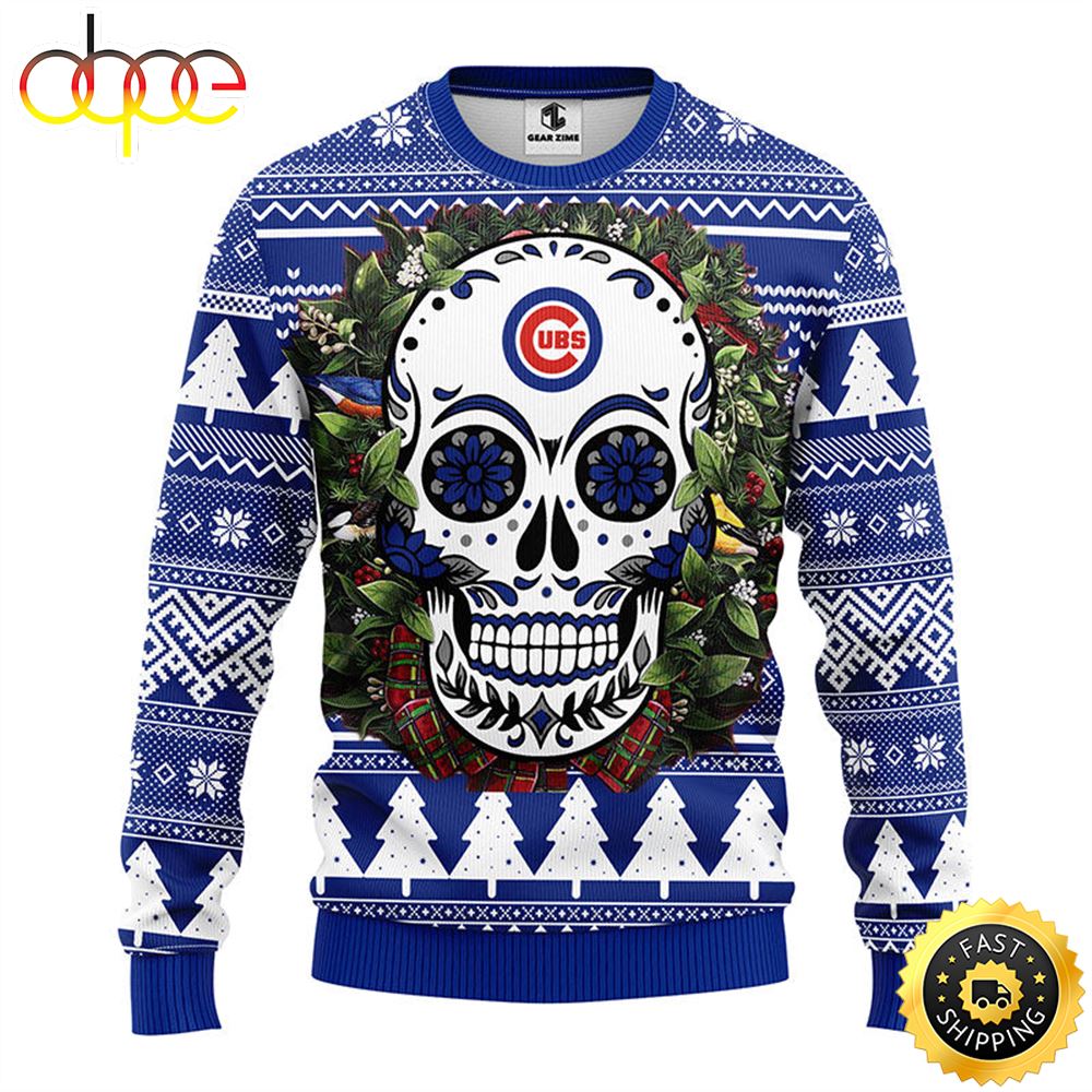 NFL Chicago Cubs Skull Flower Ugly Christmas Ugly Sweater T1xtij