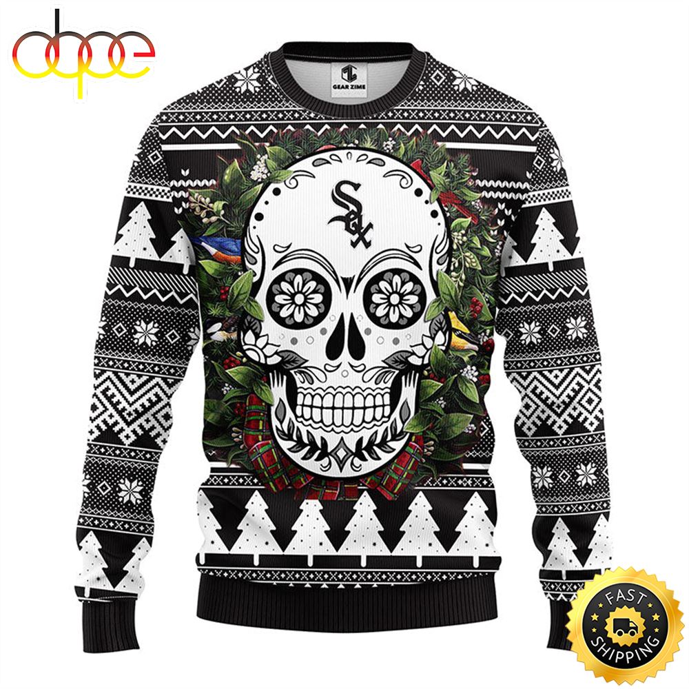 NFL Chicago White Sox Skull Flower Ugly Christmas Ugly Sweater Jzhj7r