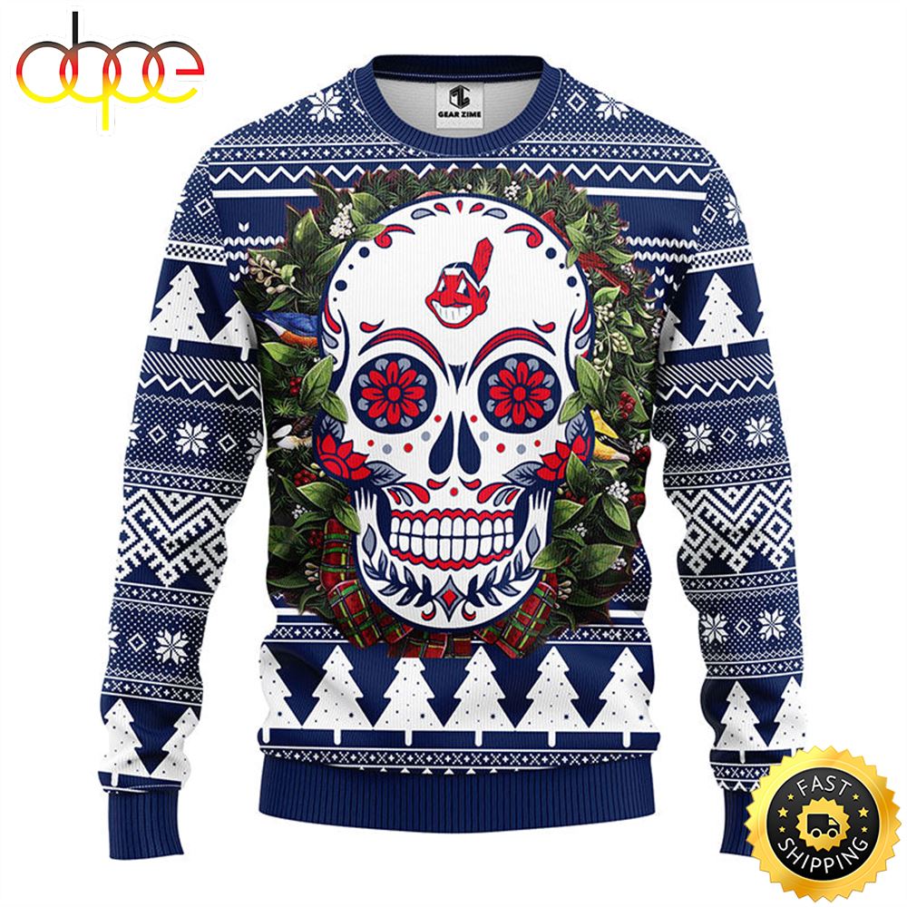 NFL Cleveland Indians Skull Flower Ugly Christmas Ugly Sweater S0lxea