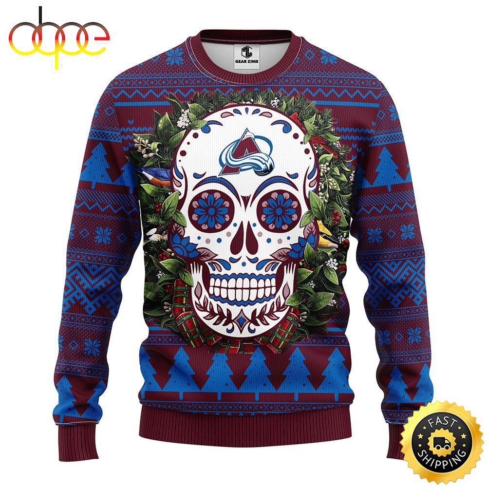 NFL Colorado Avalanche Skull Flower Ugly Christmas Ugly Sweater Mynqhe