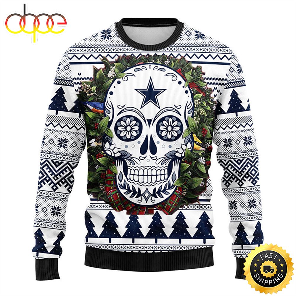 NFL Dallas Cowboys Skull Flower Ugly Christmas Ugly Sweater Cubyr5