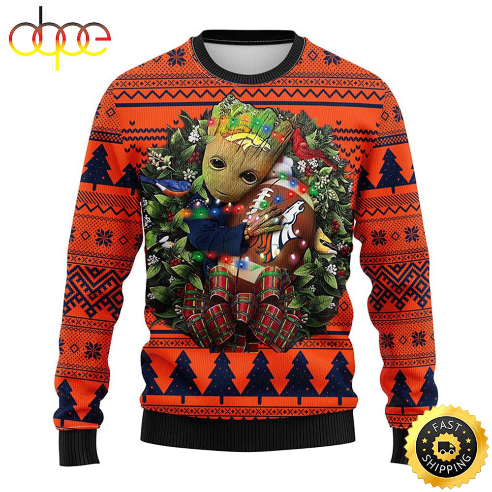 NFL Denver Brocos Groot Hug Christmas Ugly Sweater Yjjqpq