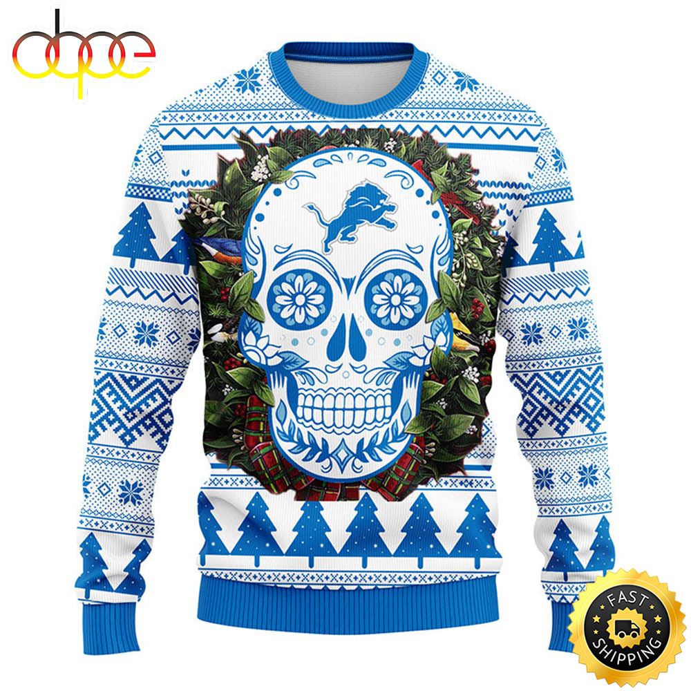 NFL Detroit Lions Skull Flower Ugly Christmas Ugly Sweater Bxk2bh