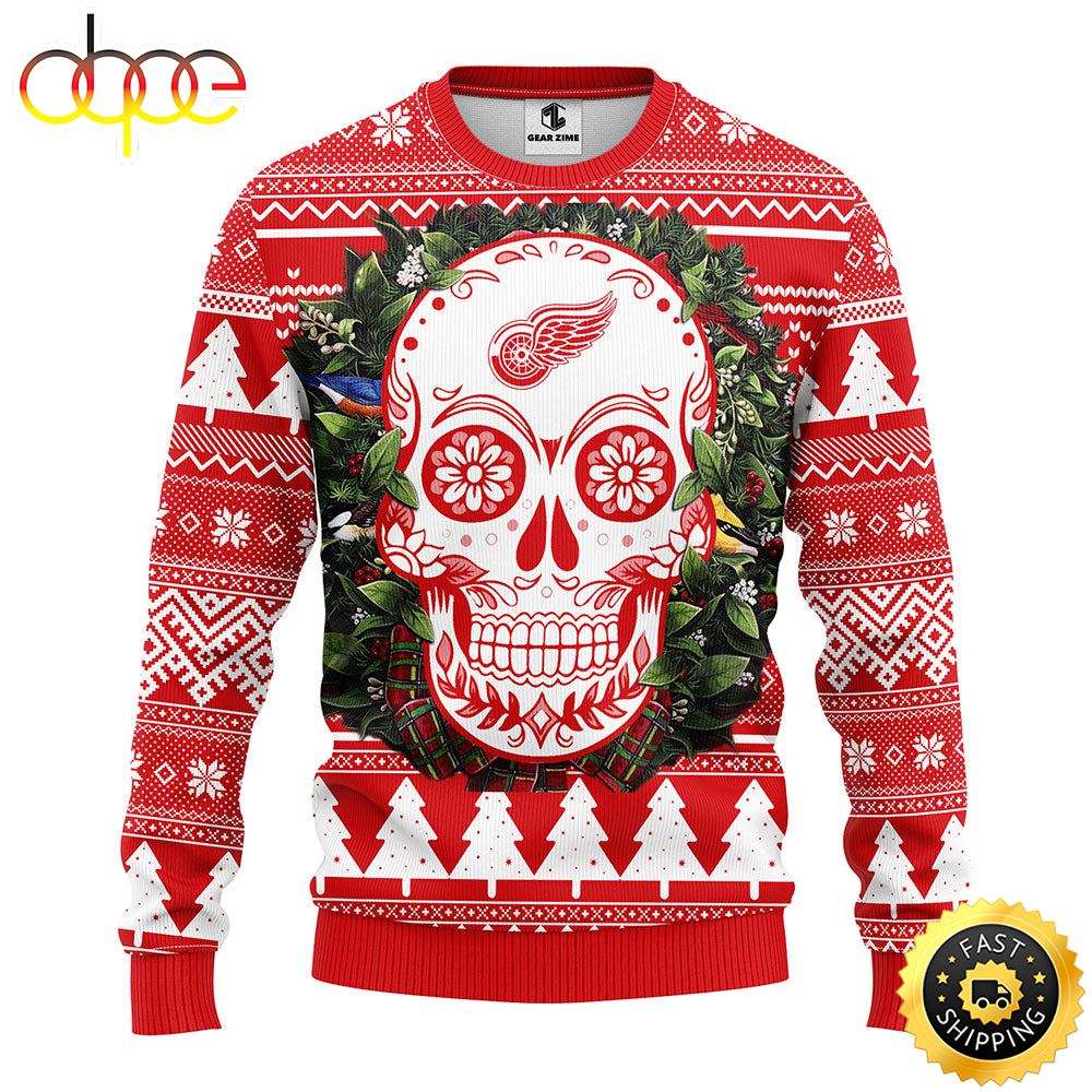 NFL Detroit Red Wings Skull Flower Ugly Christmas Ugly Sweater Efrdma