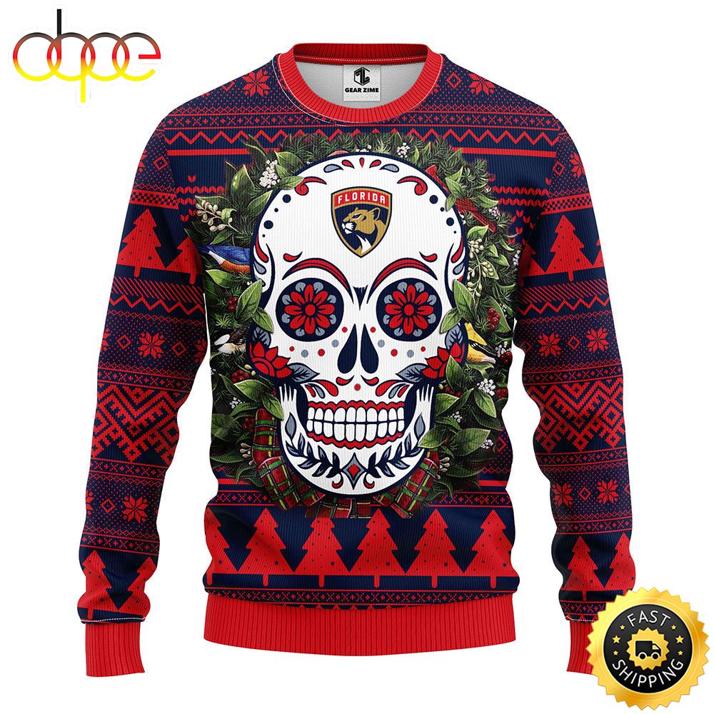 NFL Florida Panthers Skull Flower Ugly Christmas Ugly Sweater Q5rmri