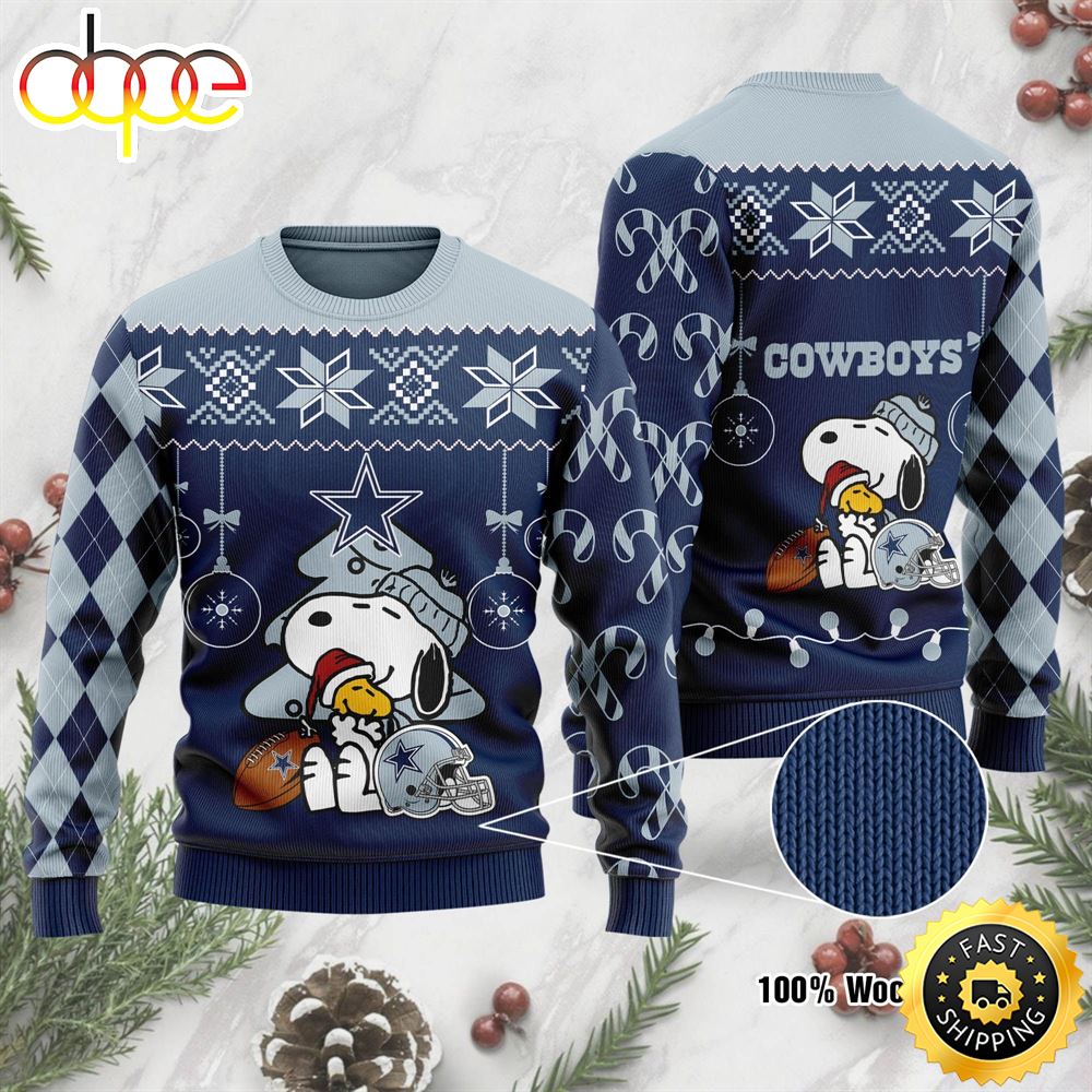 NFL Funny Snoopy And Woodstock Dallas Cowboys Christmas Ugly Sweater Eiy4zr