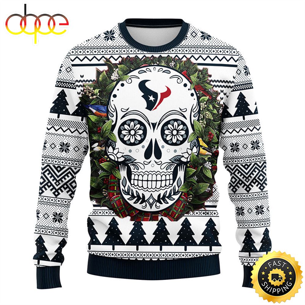 NFL Houston Texans Skull Flower Ugly Christmas Ugly Sweater Ekekxv
