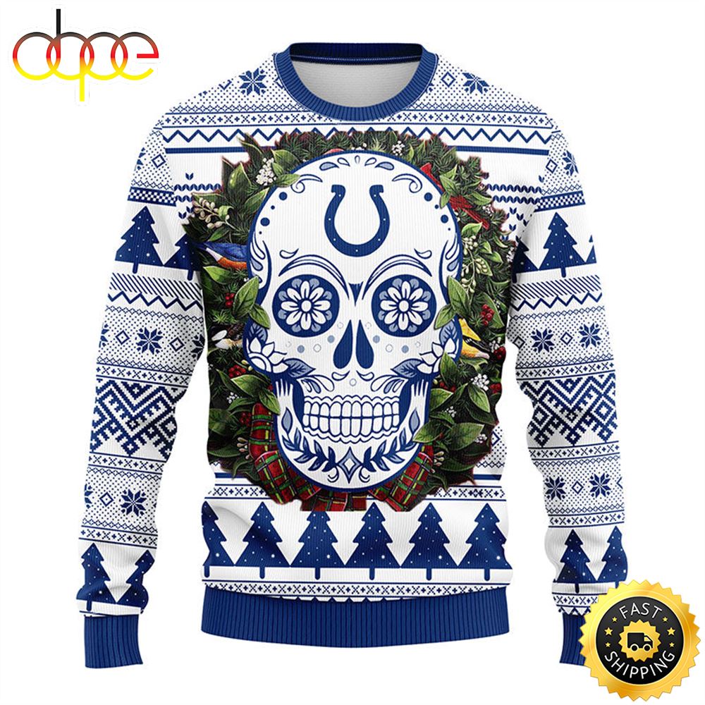 NFL Indianapolis Colts Skull Flower Ugly Christmas Ugly Sweater –