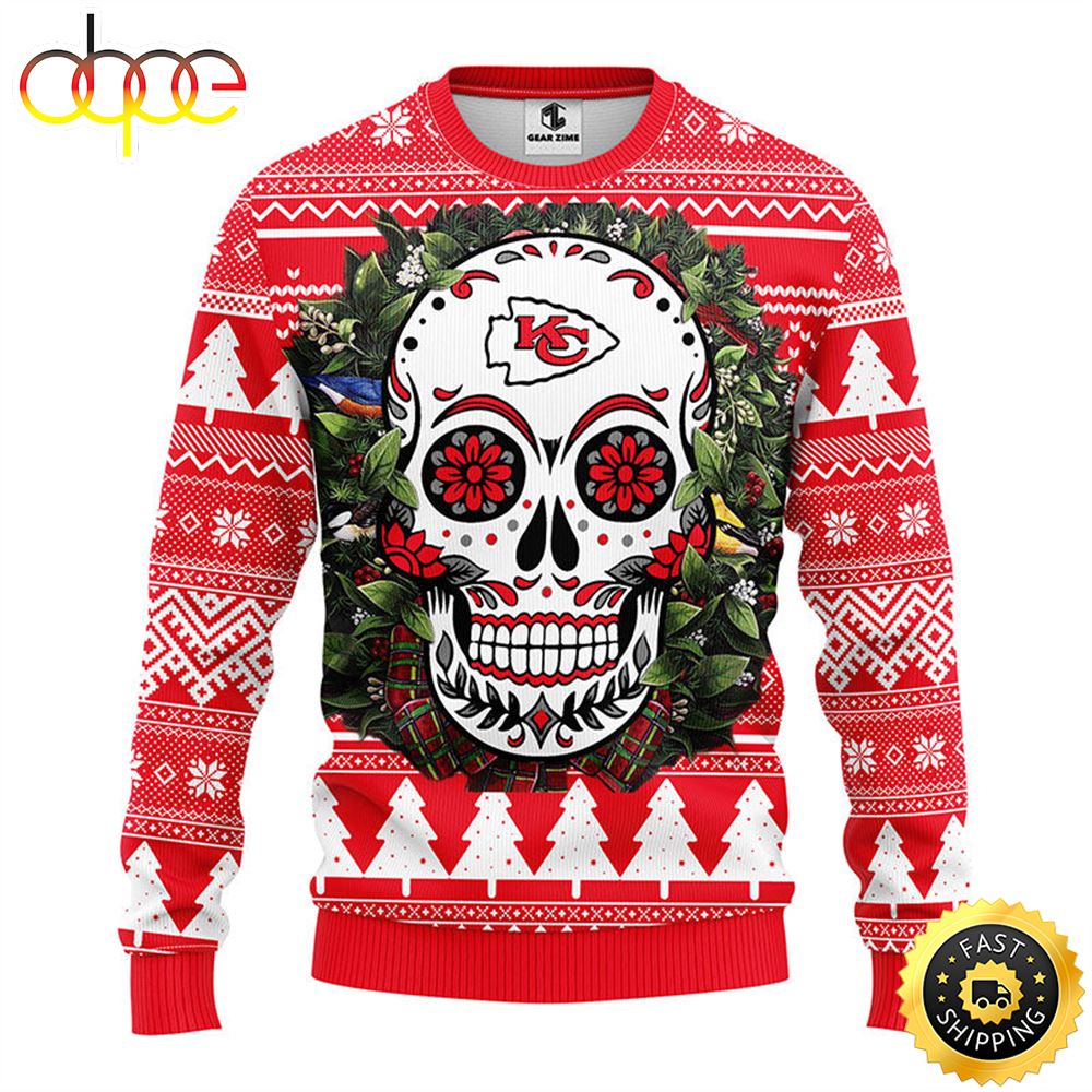 NFL Kansas City Chiefs Skull Flower Ugly Christmas Ugly Sweater Gbcogj
