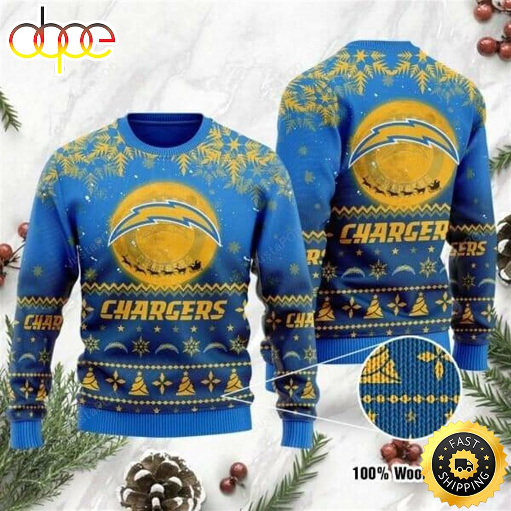 NFL Los Angeles Chargers Blue Gold Christmas Ugly Sweater H3hhcw