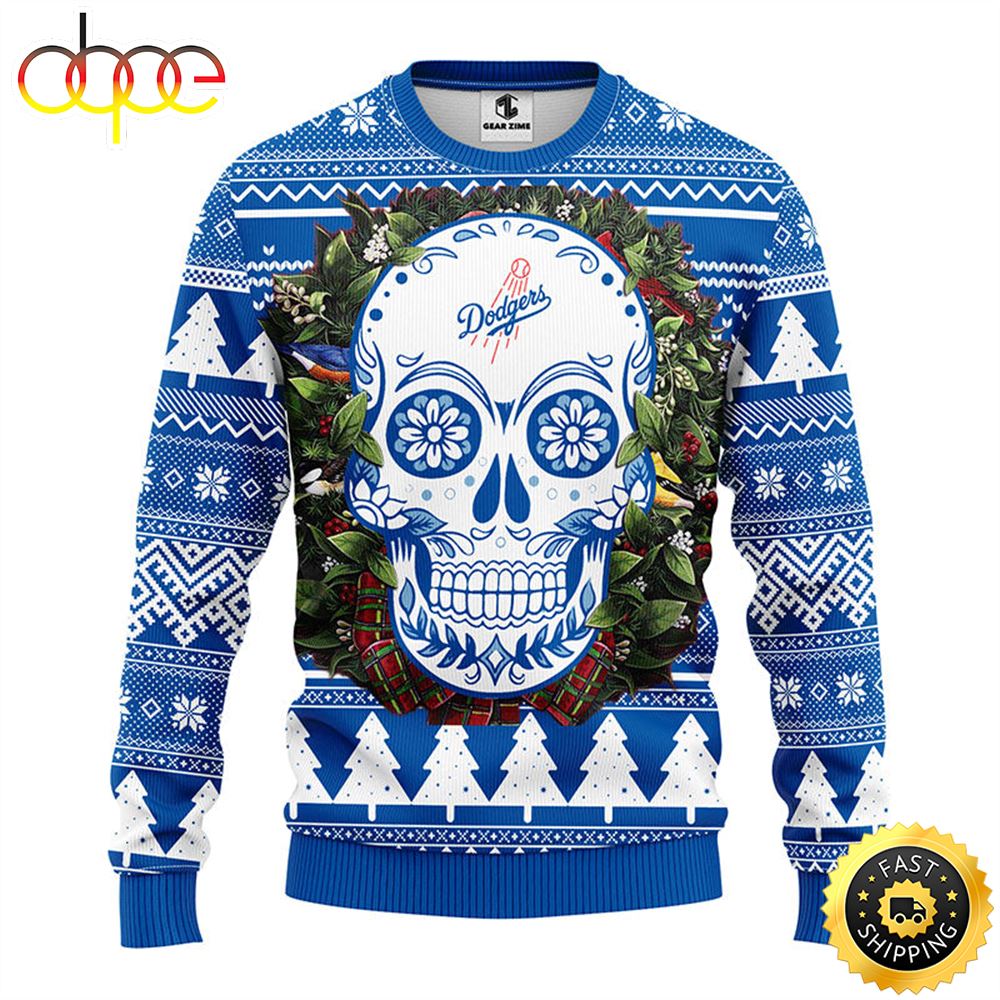 NFL Los Angeles Dodgers Skull Flower Ugly Christmas Ugly Sweater