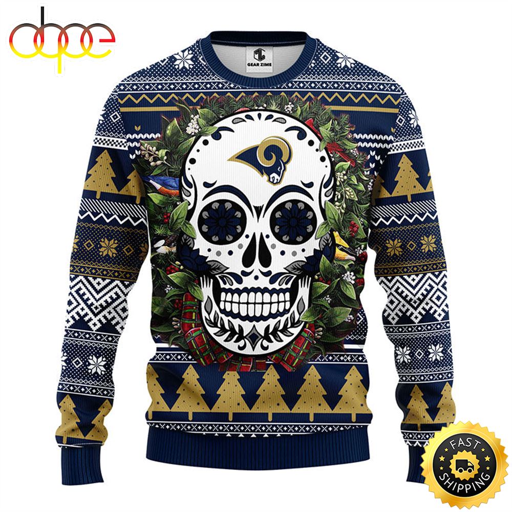 NFL Los Angeles Rams Skull Flower Ugly Christmas Ugly Sweater