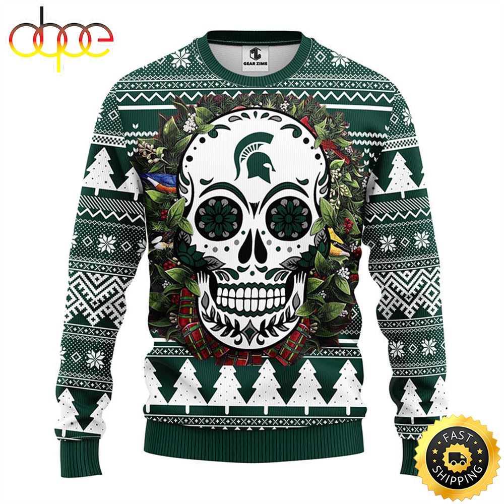 NFL Michigan State Spartans Skull Flower Ugly Christmas Ugly Sweater Cpdidw