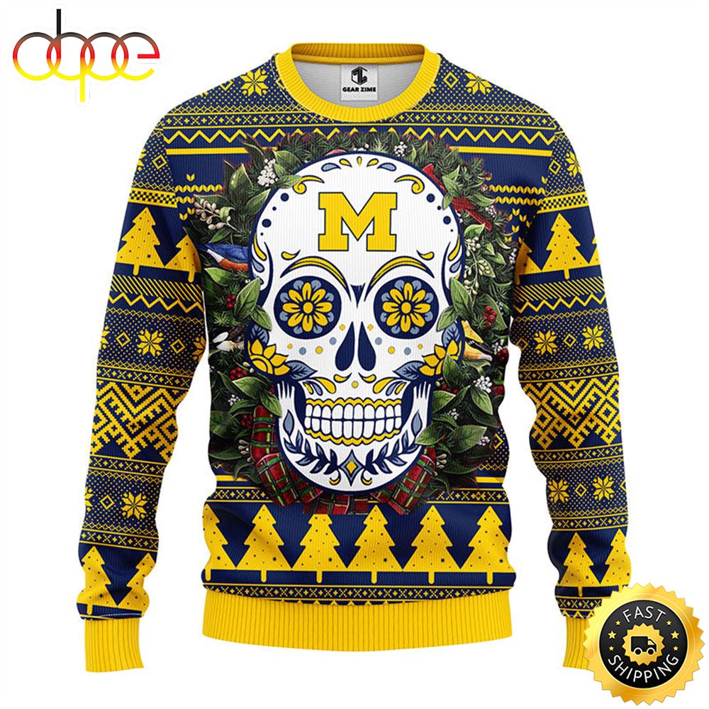 NFL Michigan Wolverines Skull Flower Ugly Christmas Ugly Sweater R7skej