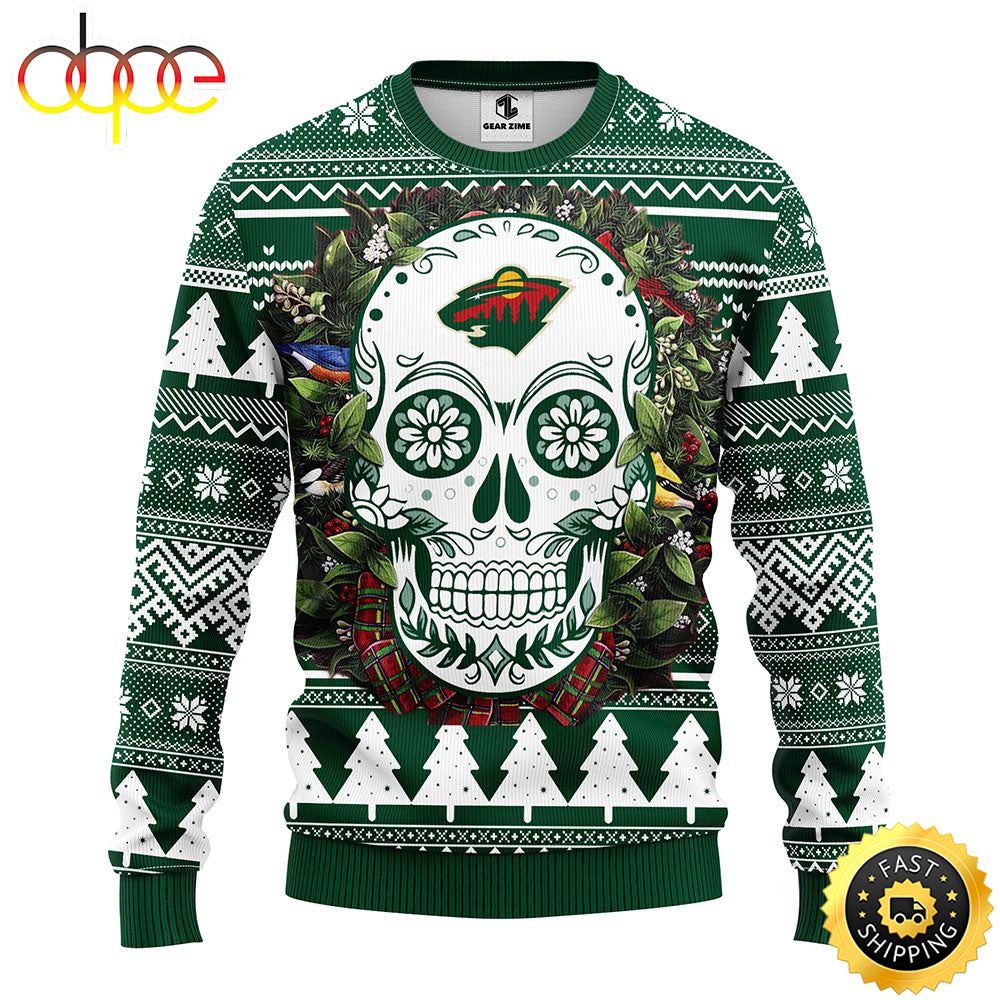 NFL Minnesota Wild Skull Flower Ugly Christmas Ugly Sweater Fcrg4p