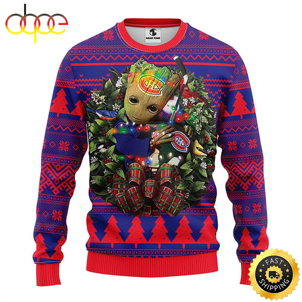 NFL Montreal Canadians Groot Hug Christmas Ugly Sweater Hvbe7x