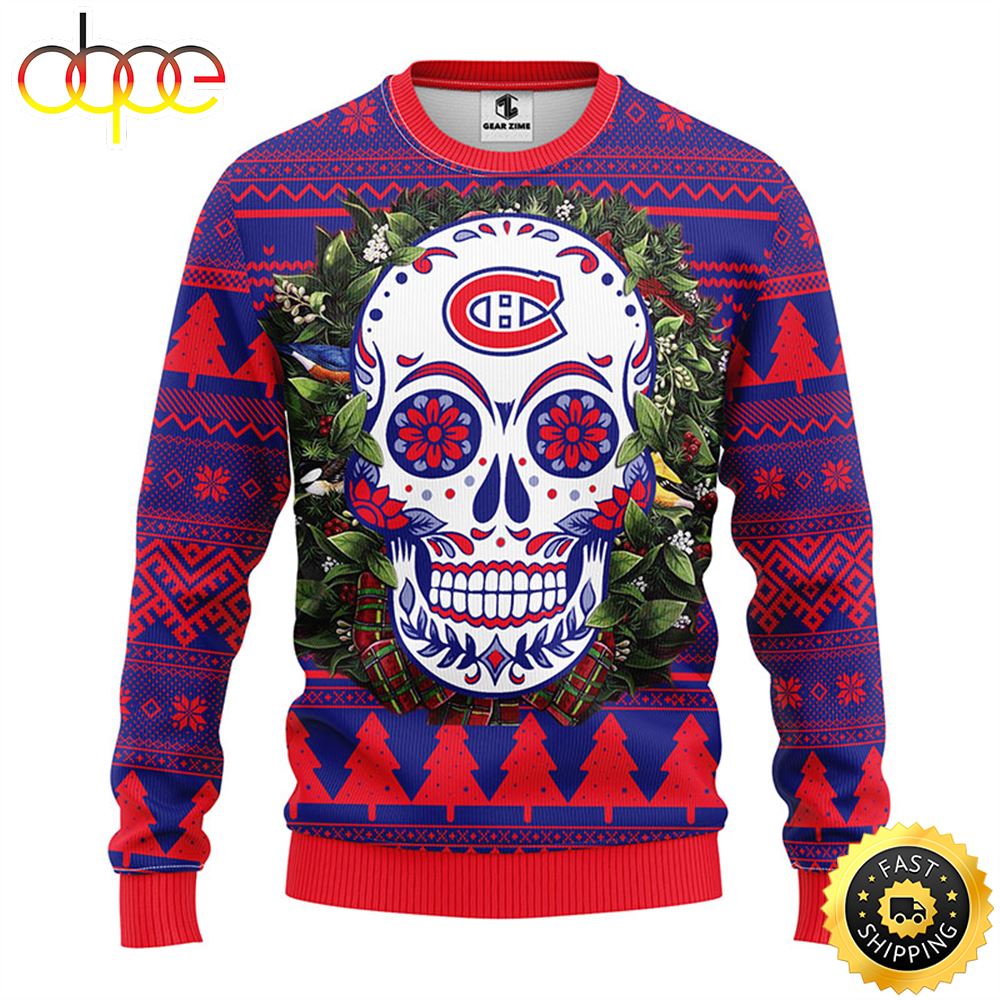 NFL Montreal Canadians Skull Flower Ugly Christmas Ugly Sweater –