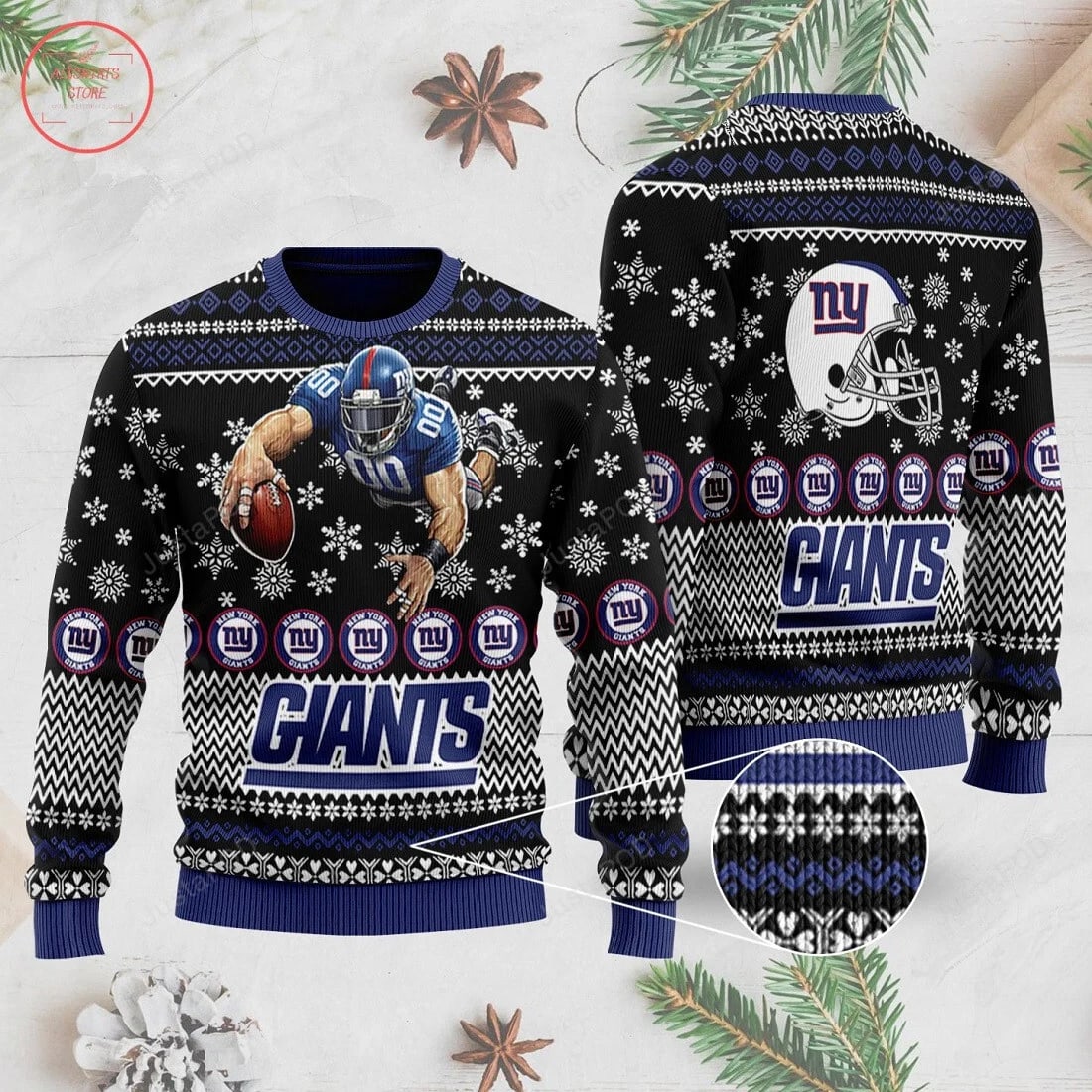 NFL New York Giants Black Blue Christmas Ugly Sweater Eggjoo