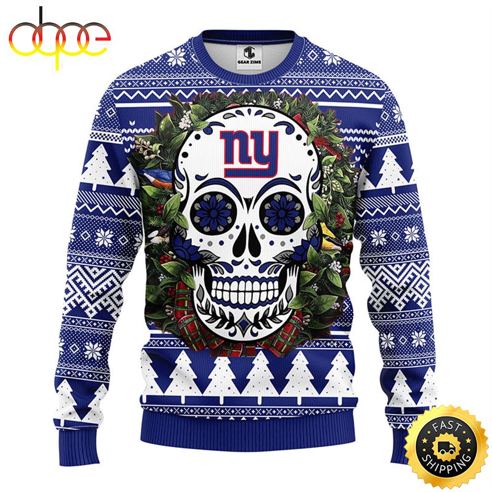 NFL New York Giants Skull Flower Ugly Christmas Ugly Sweater Nrwkv7