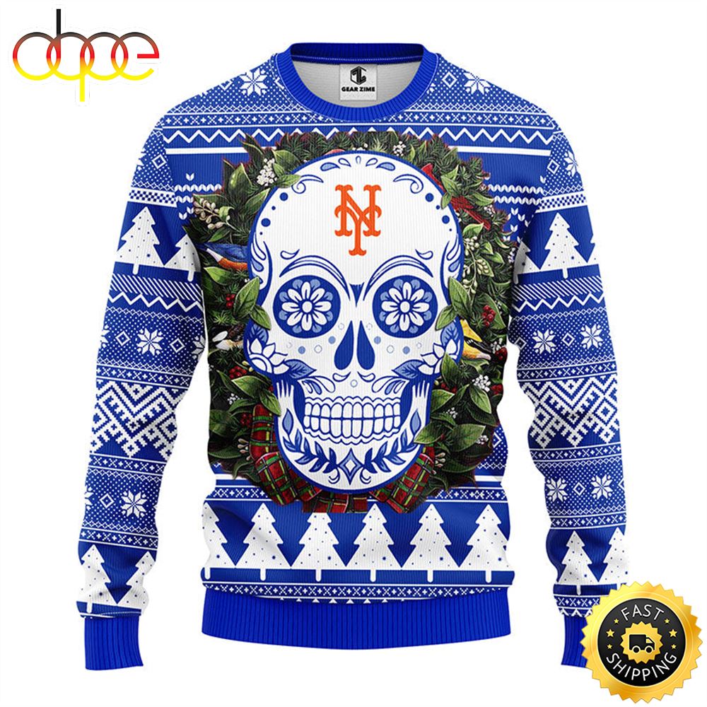 NFL New York Mets Skull Flower Ugly Christmas Ugly Sweater K55smx