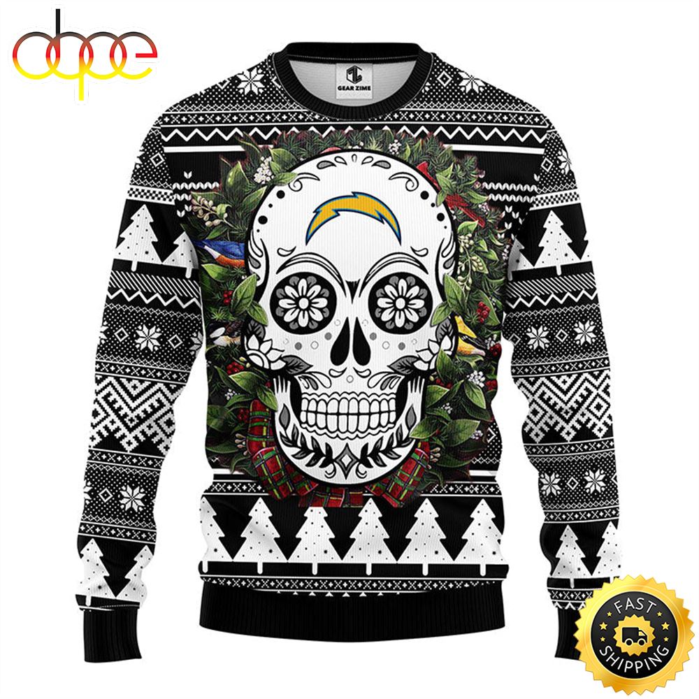 NFL San Diego Chargers Skull Flower Ugly Christmas Ugly Sweater Rqjkzq