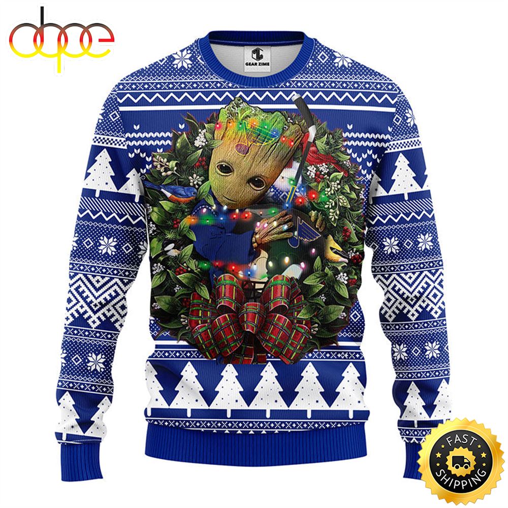 NFL St. Louis Blues Groot Hug Christmas Ugly Sweater Zylor6