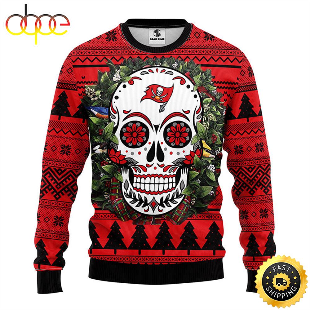NFL Tampa Bay Buccaneers Skull Flower Ugly Christmas Ugly Sweater Z8oudn