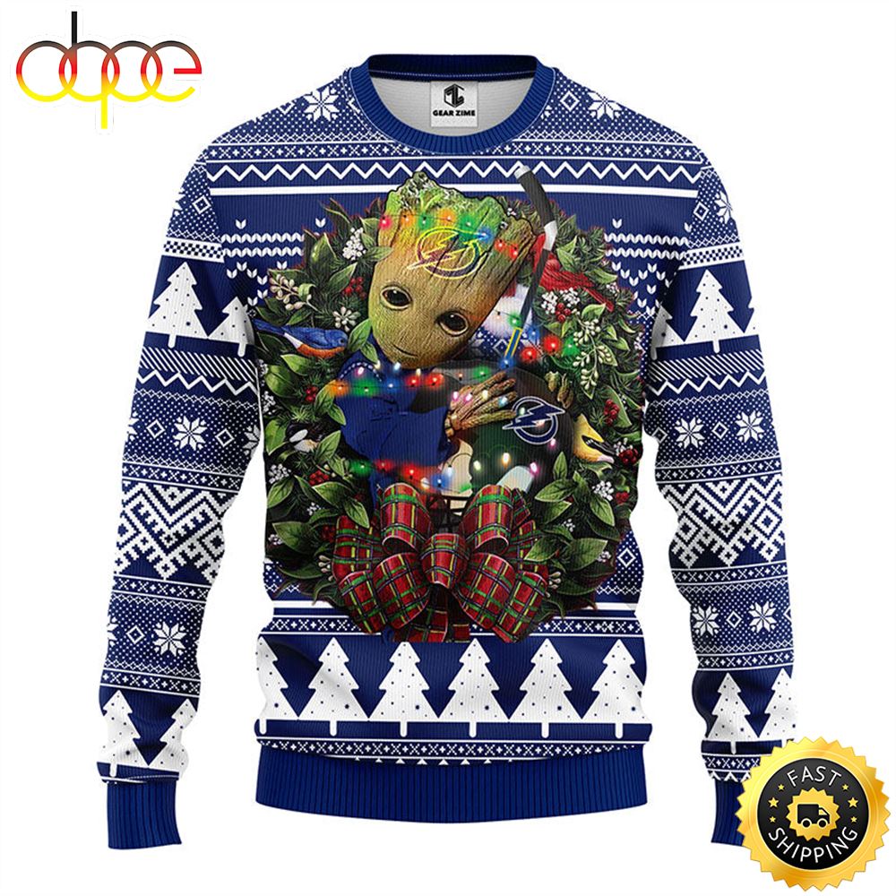 NFL Tampa Bay Lightning Groot Hug Christmas Ugly Sweater Ommt1t