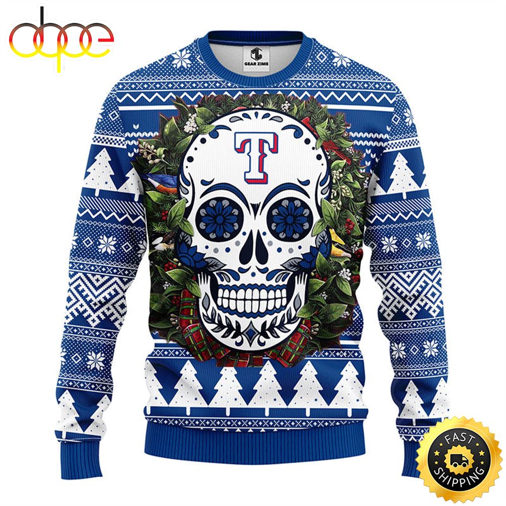 NFL Texas Rangers Skull Flower Ugly Christmas Ugly Sweater Ahkqqd