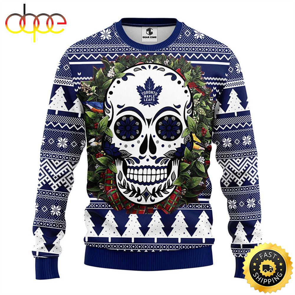 NFL Toronto Maple Leafs Skull Flower Ugly Christmas Ugly Sweater O103lc
